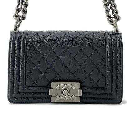Chanel Boy Chanel ChainShoulder Bag Black A67085 Caviar Leather Size Small