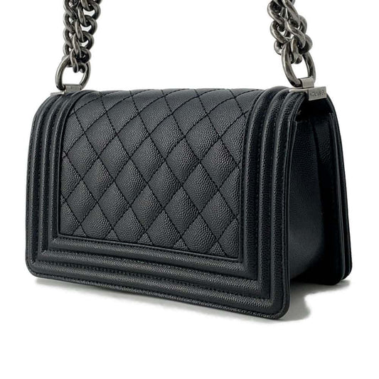 Chanel Boy Chanel ChainShoulder Bag Black A67085 Caviar Leather Size Small