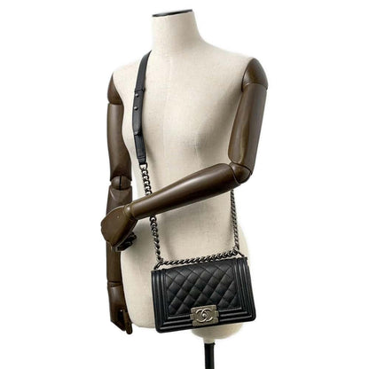 Chanel Boy Chanel ChainShoulder Bag Black A67085 Caviar Leather Size Small