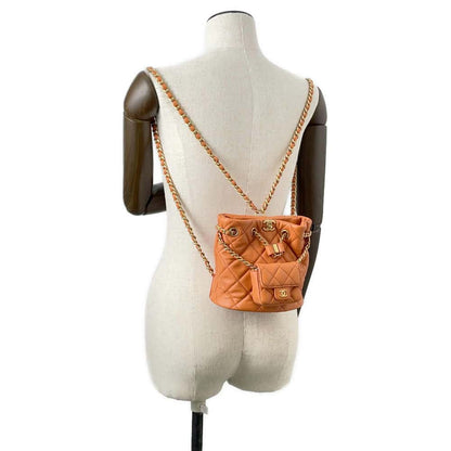 Chanel Matelasse Backpack with Mini Bag Pouch Orange AS3947 Leather Size Small