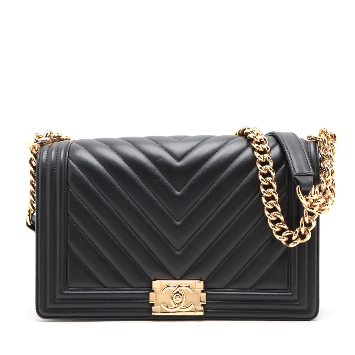Chanel Boy Chanel 28 Chain Shoulder Bag Black Gold 28th A92193