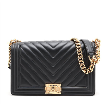 Chanel Boy Chanel 28 Chain Shoulder Bag Black Gold 28th A92193