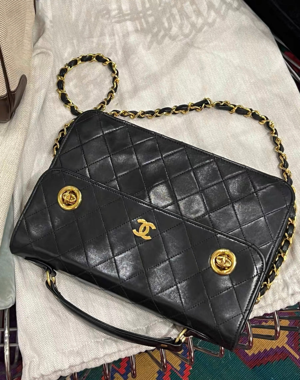 Rare Chanel Timeless Classic Cc Double Turn Lock Bag