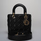 Christian Dior Black Small Lady Dior Bag In Cannage Lambskin Leather With Gold Hardware
