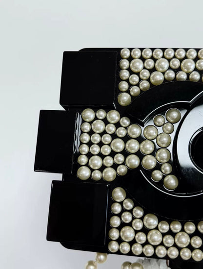Chanel Runway White Pearl And Black Lego Clutch