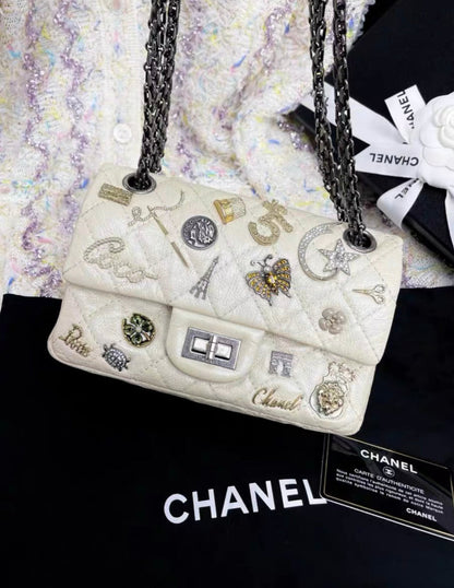Chanel Pearl White Quilted Leather Limited Edition Lucky Charm Reissue 2 55 Classic Flap Bag