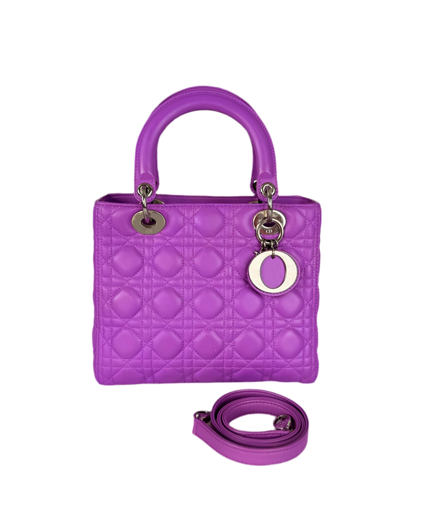 Dior Lady Dior Bag Medium Purple Lambskin Leather With Silver Hardware