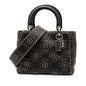 Black Dior Medium Calfskin Cannage Embossed Flower Studded Supple Lady Dior Satchel