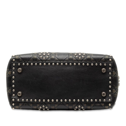 Black Dior Medium Calfskin Cannage Embossed Flower Studded Supple Lady Dior Satchel