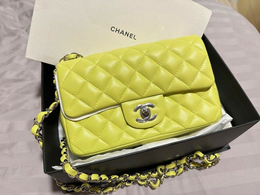 Chanel Mini Flap Lambskin Silver Shoulder Bag