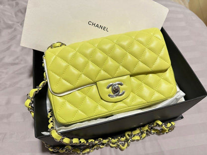 Chanel Mini Flap Lambskin Silver Shoulder Bag
