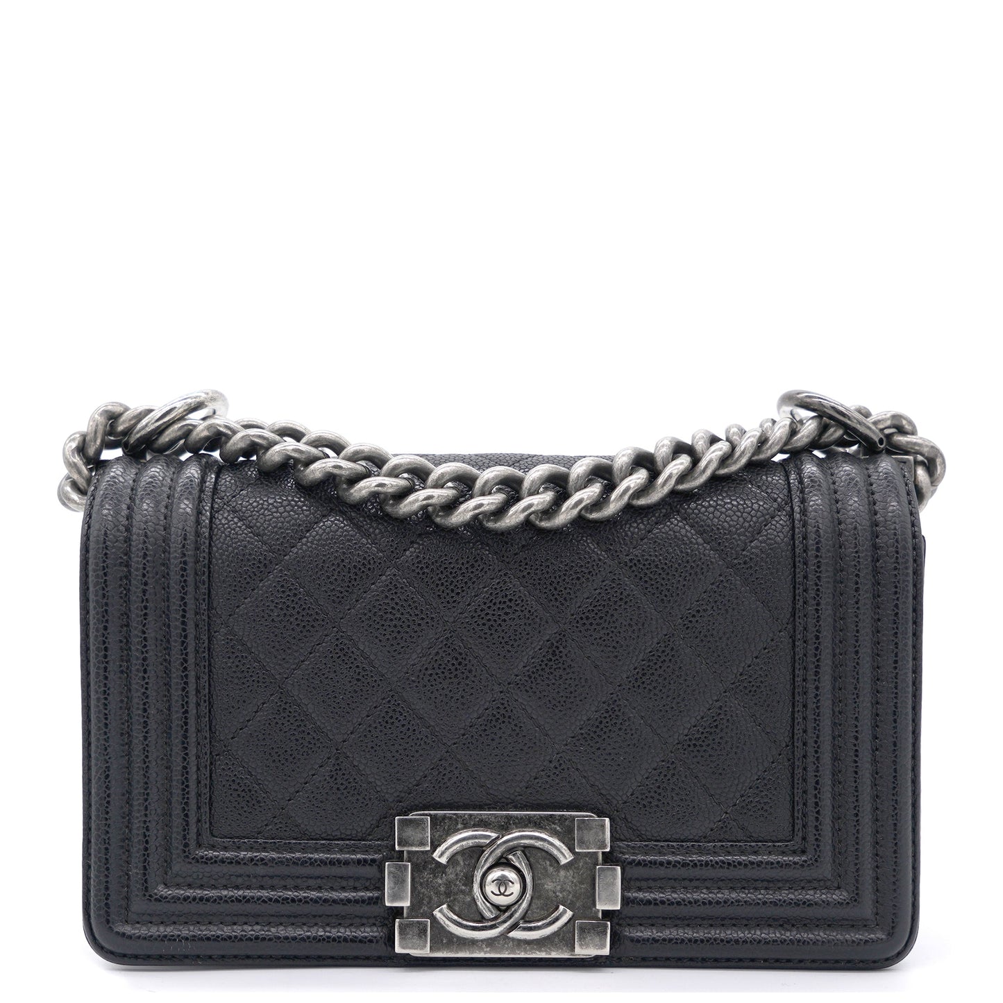 Chanel Black Quilted Caviar Leather Small Boy Flap Bag