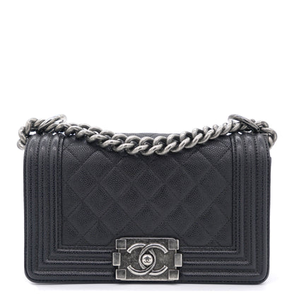 Chanel Black Quilted Caviar Leather Small Boy Flap Bag