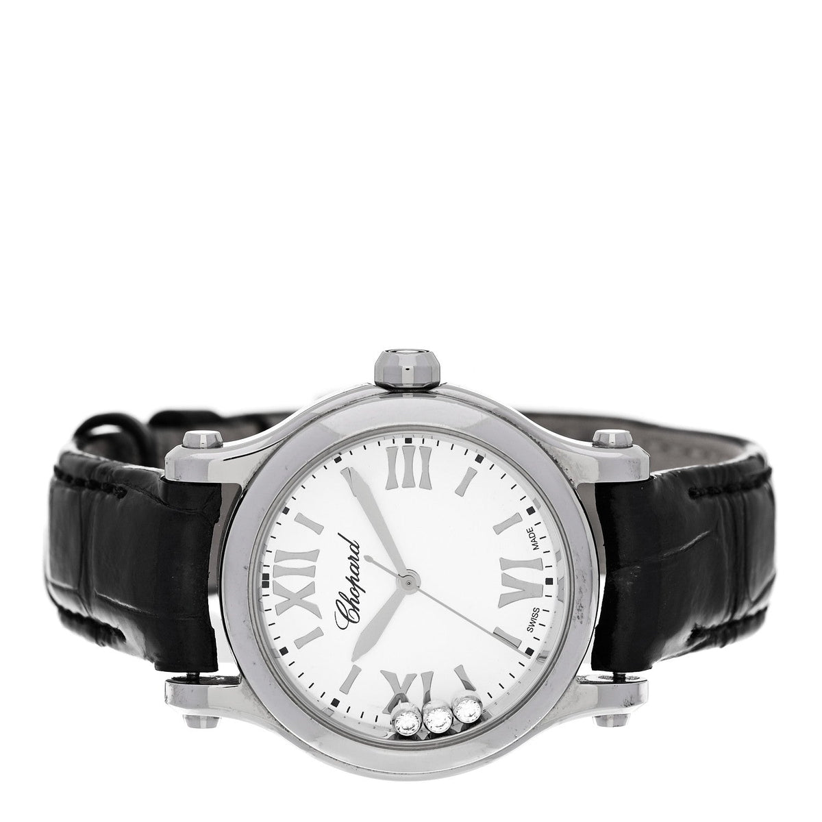 Stainless Steel Alligator 3 Diamond 30mm Happy Sport Quartz Watch