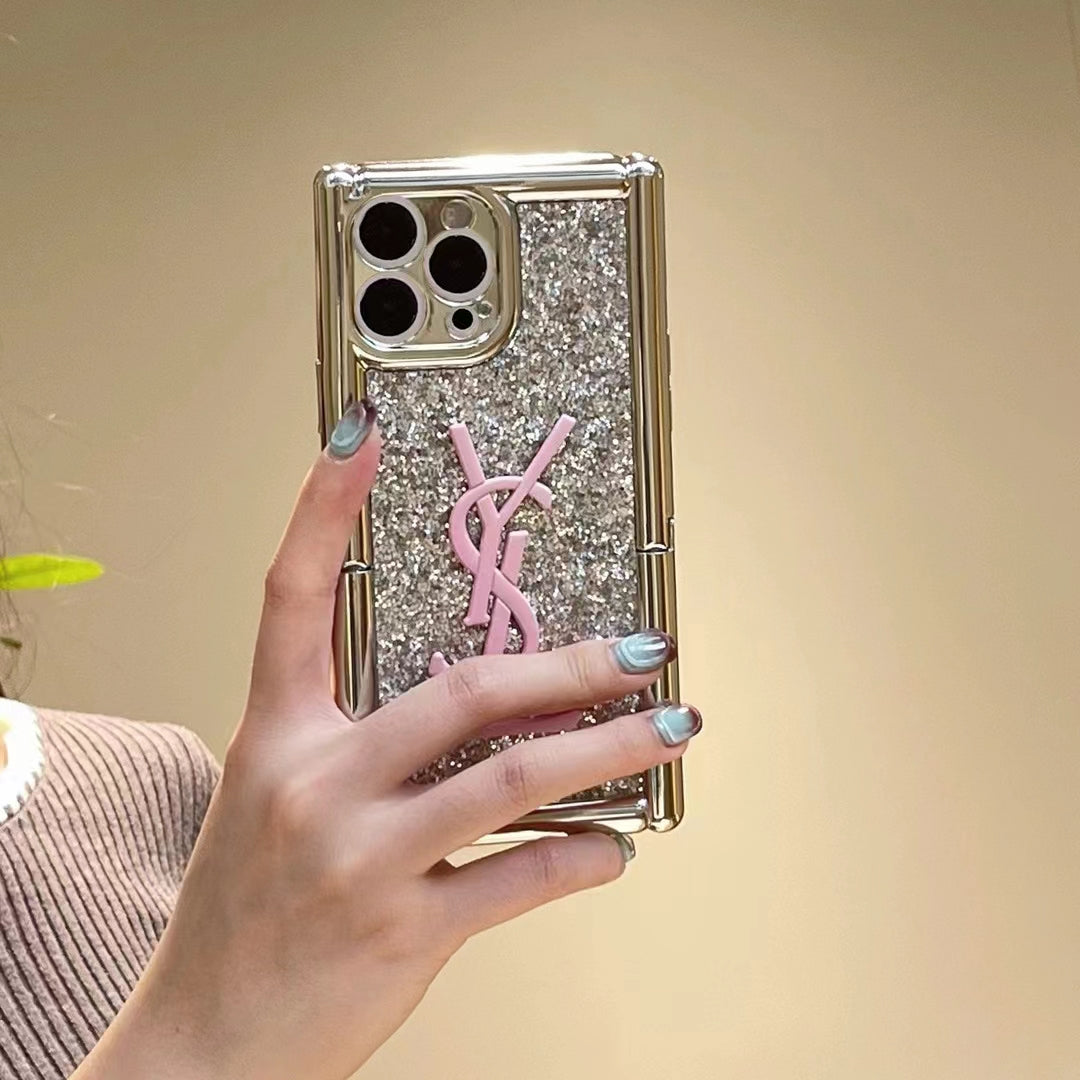 Fashion Sparkling powder invisible bracket phone case for iPhone