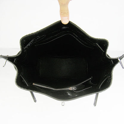 Luxury Hermes Crocodile Vein Shoulder Bag Black Silver