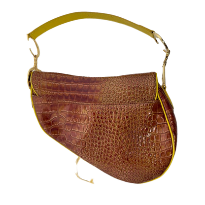 Dior Saddle Brown Medium Crocodile embossed Leather Handbag