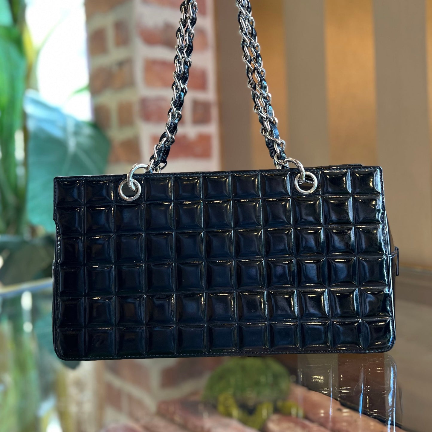 Chanel Black Patent Chocolate Bar Timeless CC Tote Bag