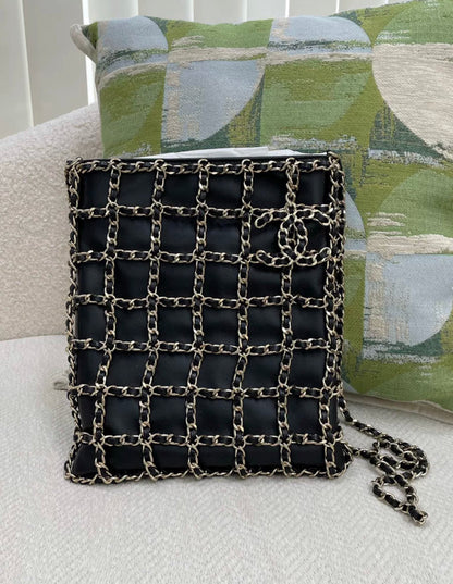 Chanel 2022 Black Leather Gold Chain Large Shopping Tote Gold Hardware