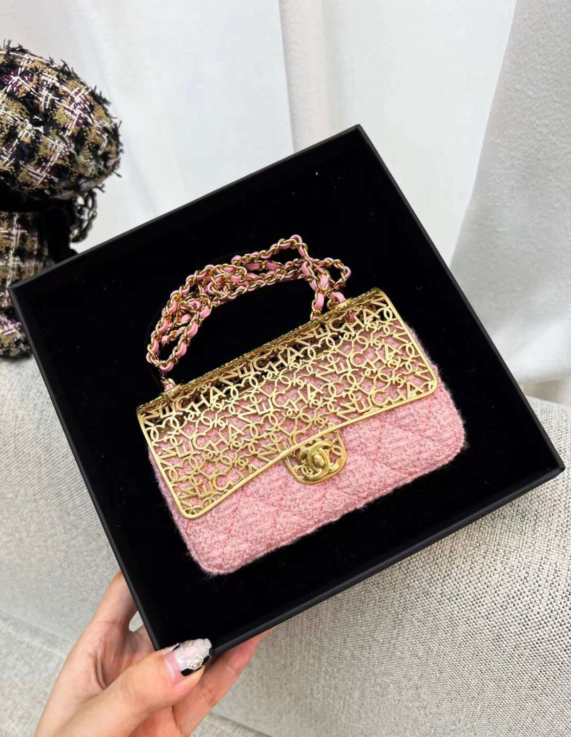 Chanel Tweed Gold Shoulder Bag