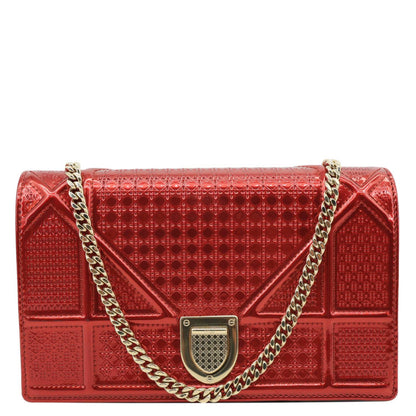 Christian Dior Diorama Flap Micro-Cannage Patent Leather Crossbody Bag Red