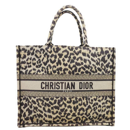 CHRISTIAN DIOR Book Large Leopard Mizza Embroidered Tote Bag Beige