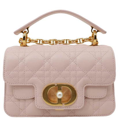 Christian Dior Jolie Cannage Calfskin Leather Top Handle Shoulder Bag Powder Pink