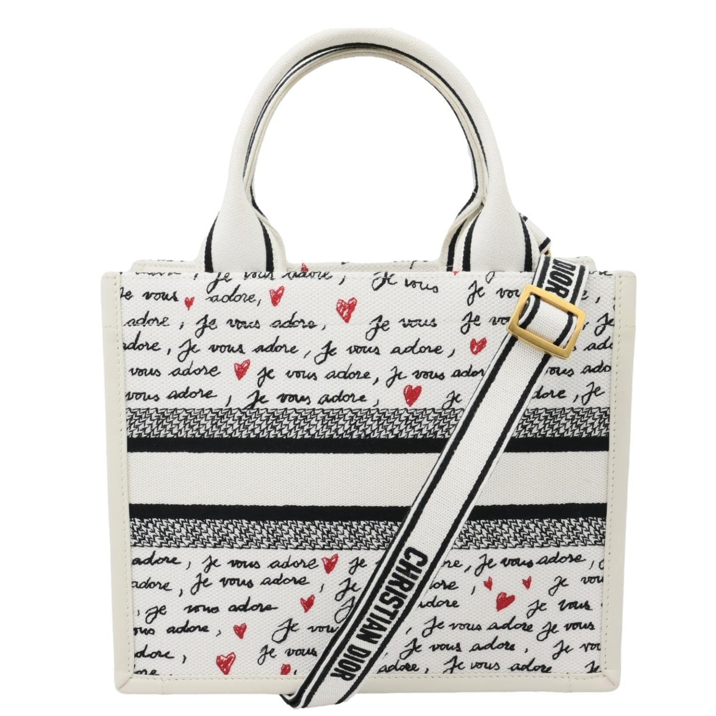 Christian Dior Book Small Dioramour Je Vous Adore Embroidered Canvas Tote Bag White