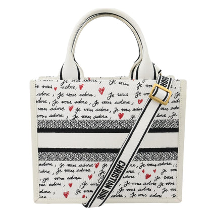 Christian Dior Book Small Dioramour Je Vous Adore Embroidered Canvas Tote Bag White