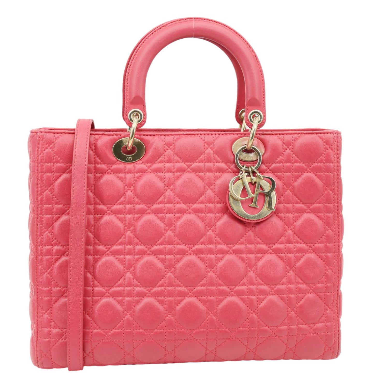 Christian Dior Lady Dior Large Quilted Lambskin Leather Shoulder Bag Pink