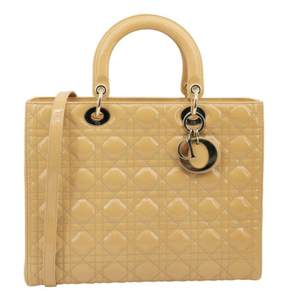 CHRISTIAN DIOR Lady Dior Large Quilted Patent Leather Shoulder Bag Camel