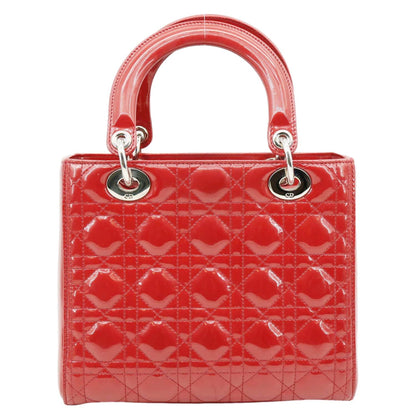 Christian Dior Lady Dior Medium Quilted Patent Leather Shoulder Bag Burgundy