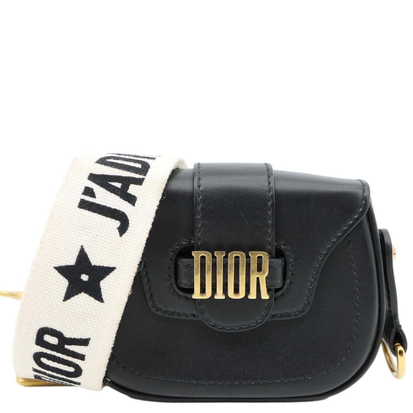 Christian Dior D Fence Small Calfskin Leather Saddle Bag Black