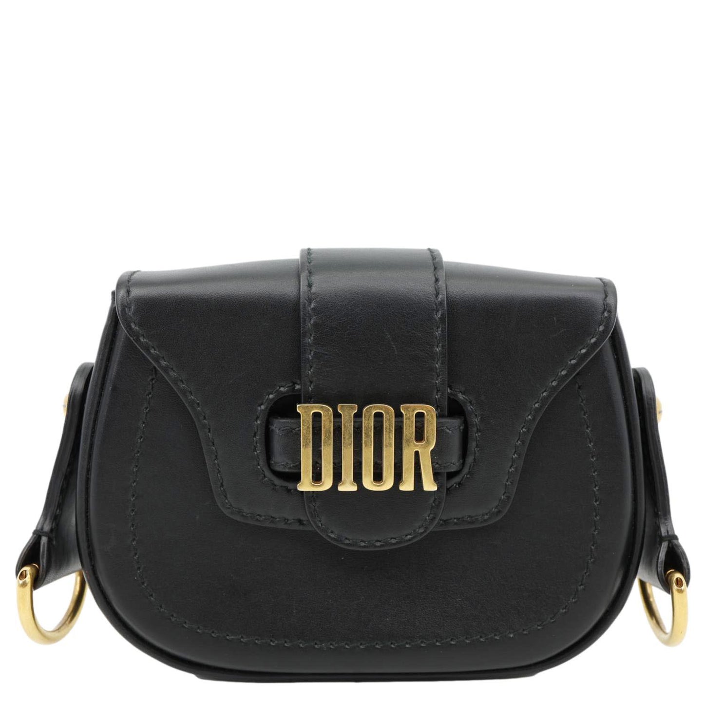 Christian Dior D Fence Small Calfskin Leather Saddle Bag Black