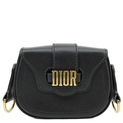 Christian Dior D Fence Small Calfskin Leather Saddle Bag Black