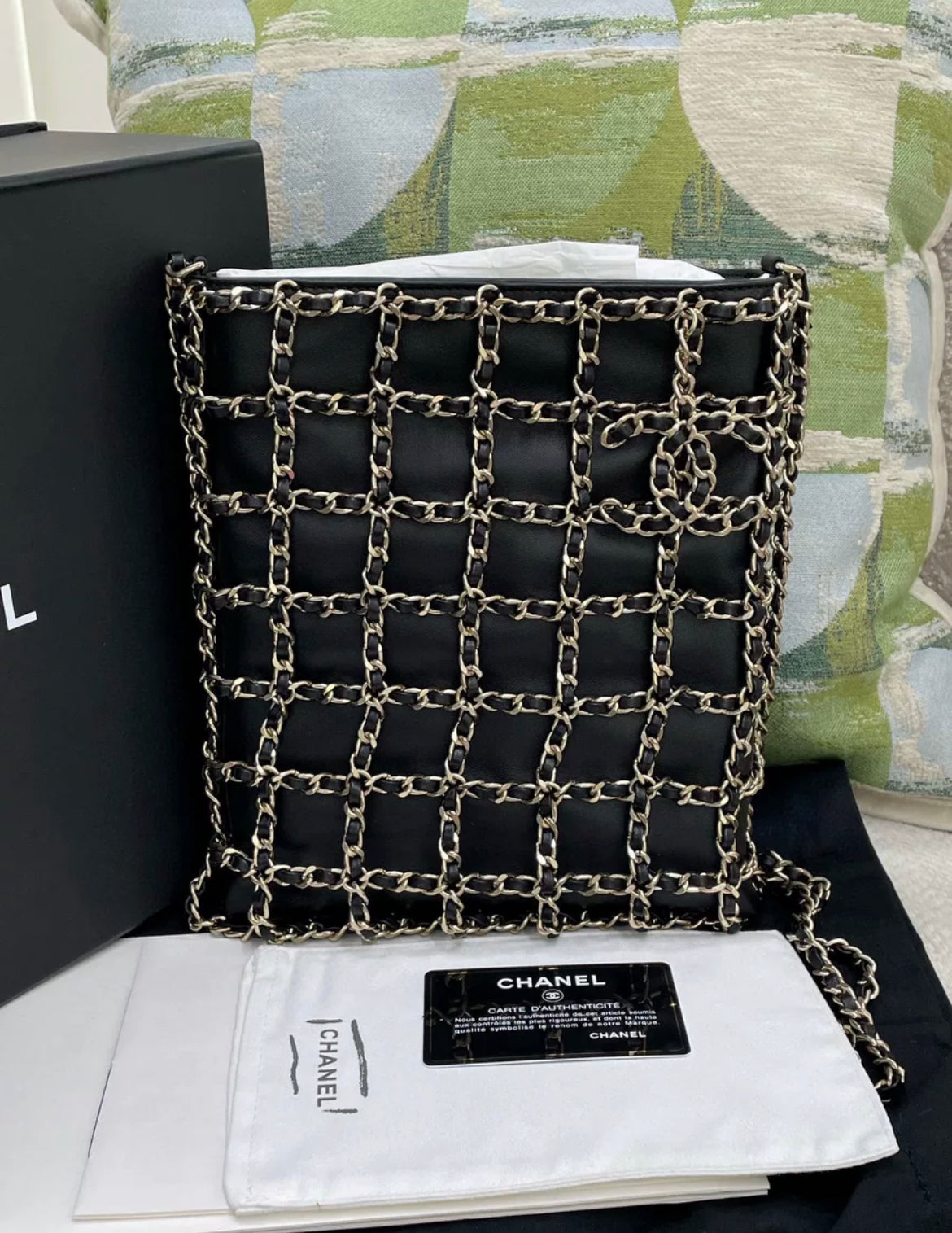 Chanel 2022 Black Leather Gold Chain Large Shopping Tote Gold Hardware