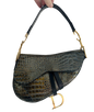 Dior Saddle Green Medium Crocodile embossed Leather Handbag