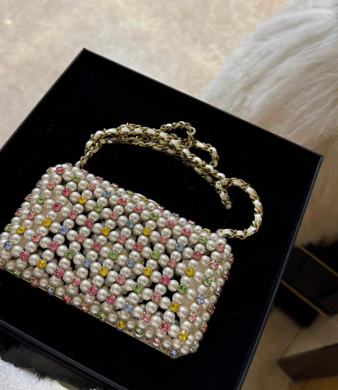 Rare Chanel 23Ss Multicolor Pearl Box Minaudiere