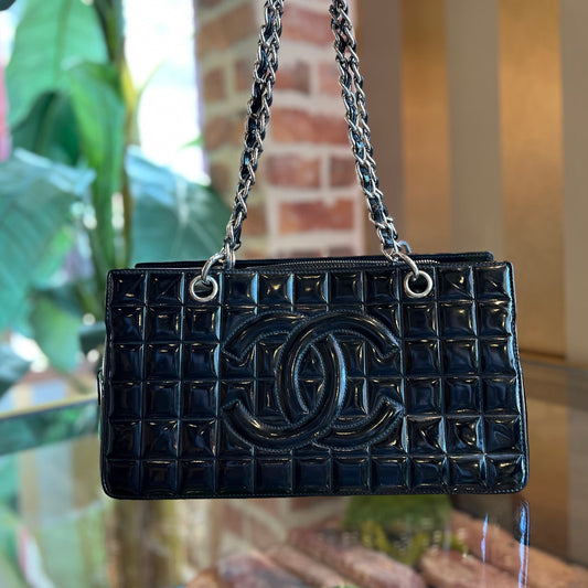 Chanel Black Patent Chocolate Bar Timeless CC Tote Bag