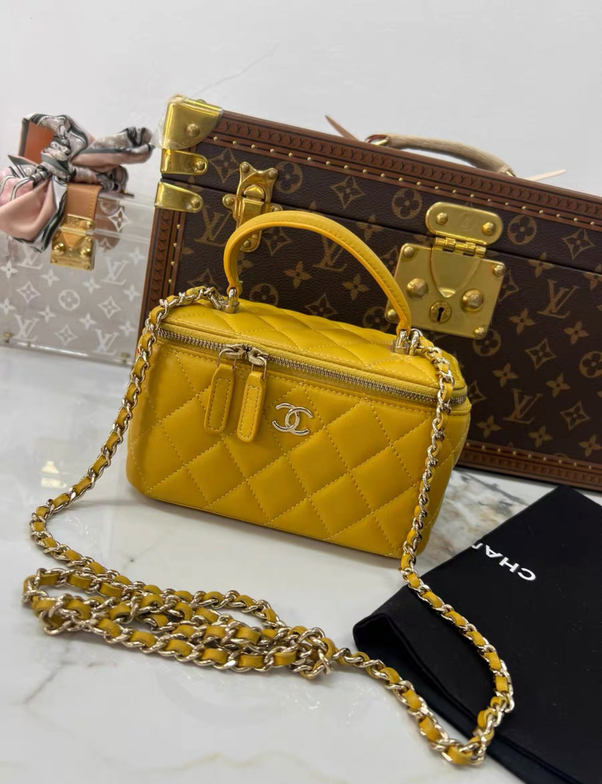 Chanel Vanity Lambskin Gold Shoulder Bag