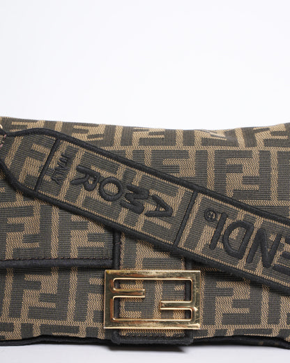 Fendi Tobacco Brown FF Jacquard Fabric Medium Baguette