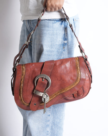 Rare Christian Dior Gaucho Saddle Bag In Rustic Red