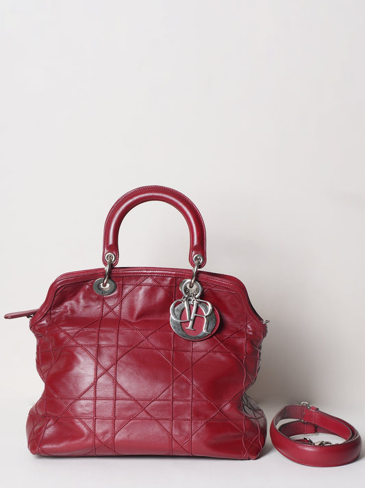 Christian Dior Polochon Cannage Rouge Dior Grenville Top Handle Bag In Red