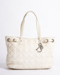 Christian Dior Cannage Shoulder Bag In White Canvas