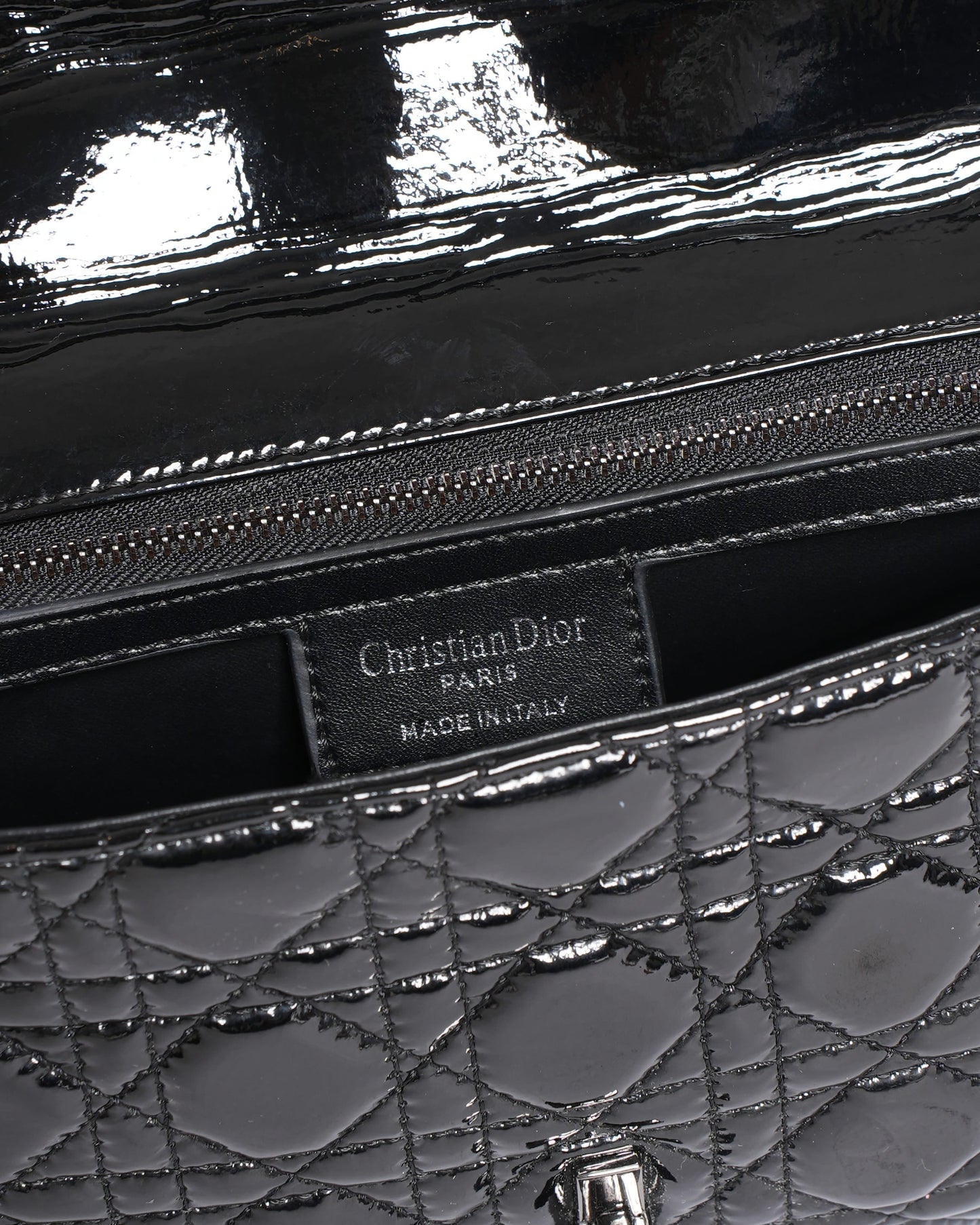 Christian Dior Medium Caro Bag In Black Patent Leather