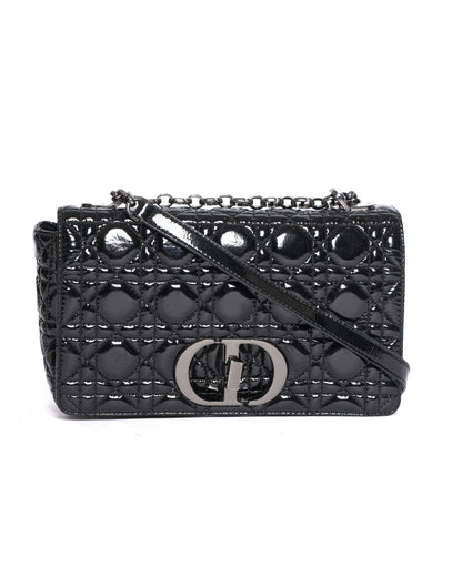Christian Dior Medium Caro Bag In Black Patent Leather