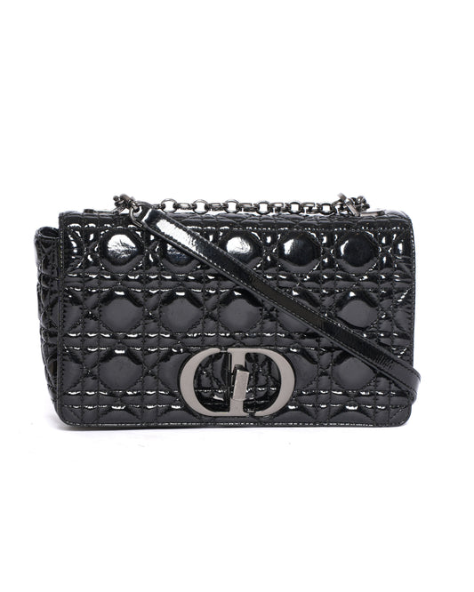Christian Dior Medium Caro Bag In Black Patent Leather