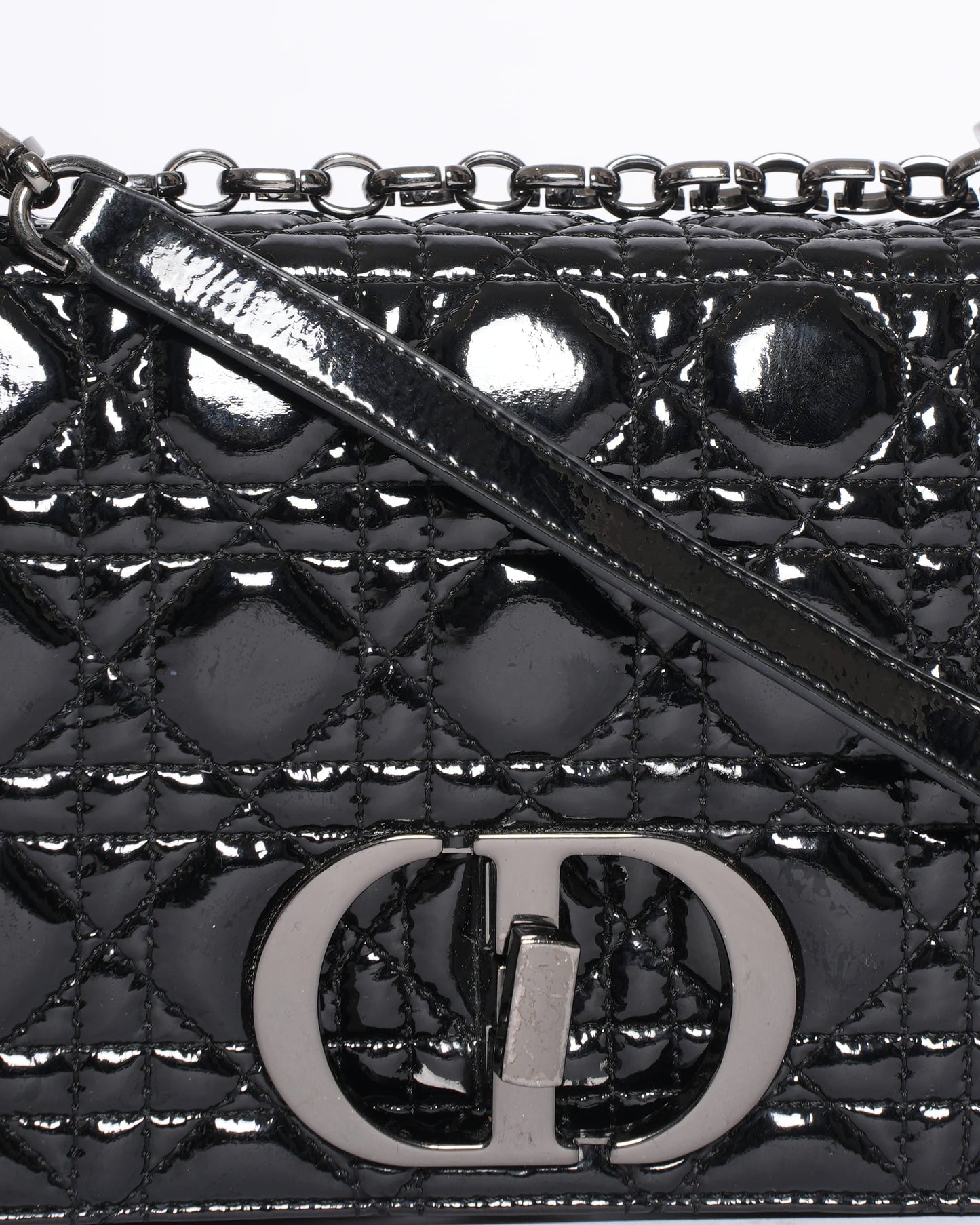 Christian Dior Medium Caro Bag In Black Patent Leather