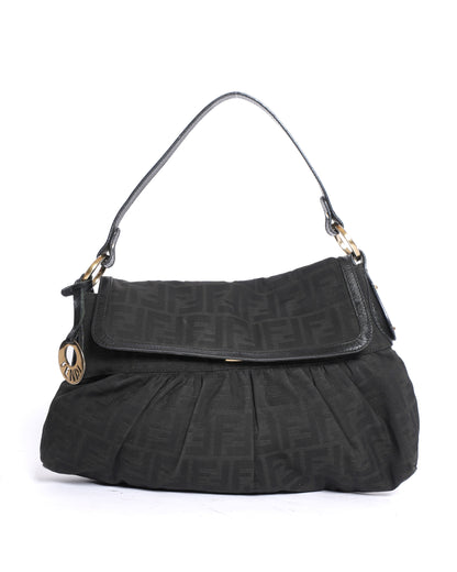 Fendi Black Zucca Canvas Chef Shoulder Bag