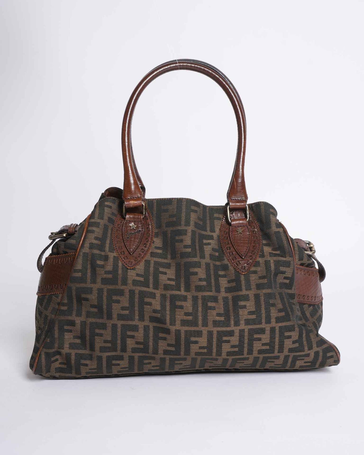 Fendi Canvas Zucca Shoulder Bag In Brown